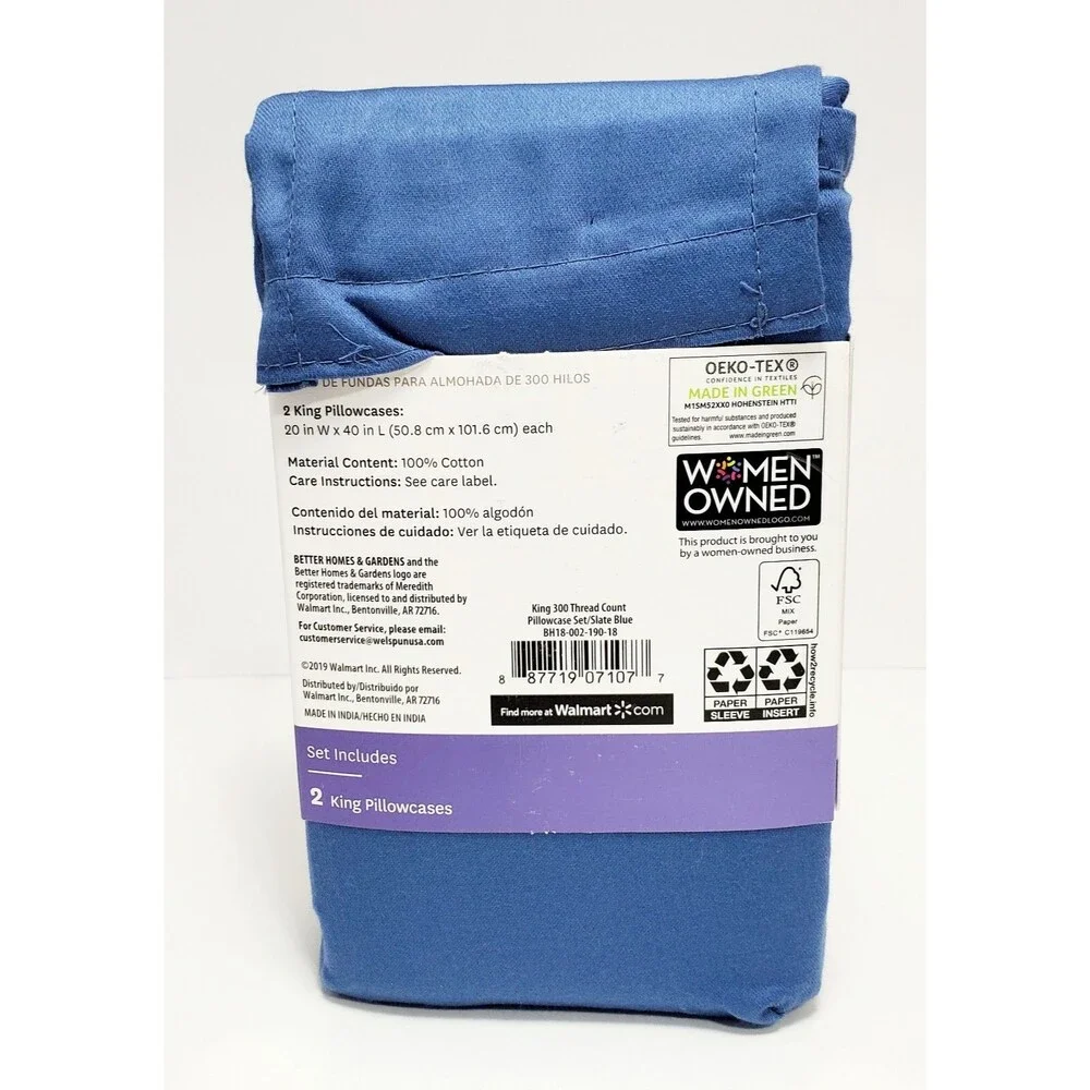 Better Homes & Gardens King Pillowcase Set 100% Cotton 300 Thread Count New